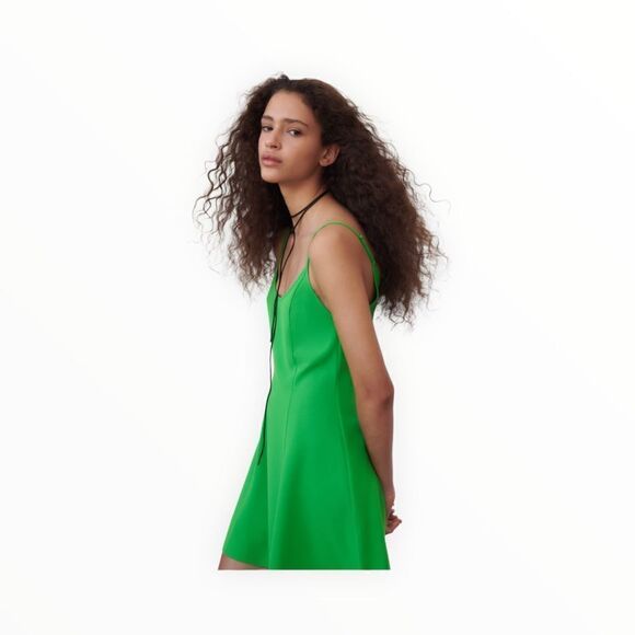 ZARA | Apple Green | FLOWY SHORT DRESS - Picture 7 of 9
